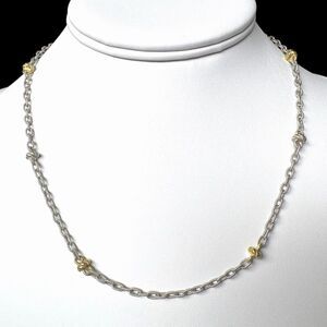 Judith Ripka Sterling & Gold Plated 925 Rope Link Station Chain Necklace 18" CZ